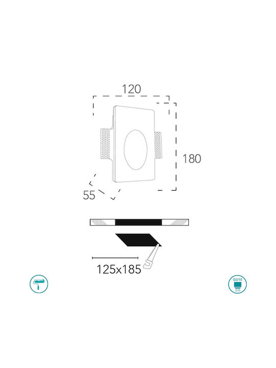 Fan Europe Arielrm1 Spot Honsuit Metalic Paralelogram Cu Dulie GU10 Alb 18x12cm