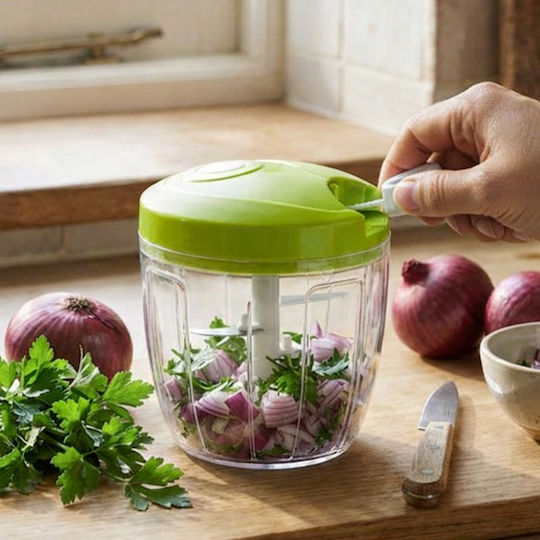 Cheffinger Multifunction Manual Chopper Stainless Steel Blades 900 Ml Bowl Green