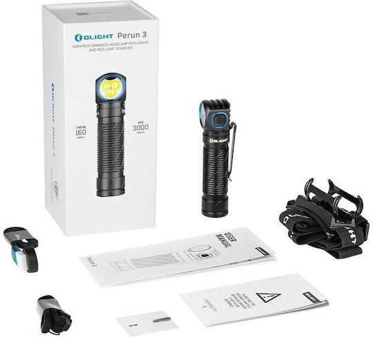 Olight Επαναφορτιζόμενος Φακός Κεφαλής LED IP68 με Μέγιστη Φωτεινότητα 3000lm Perun 3