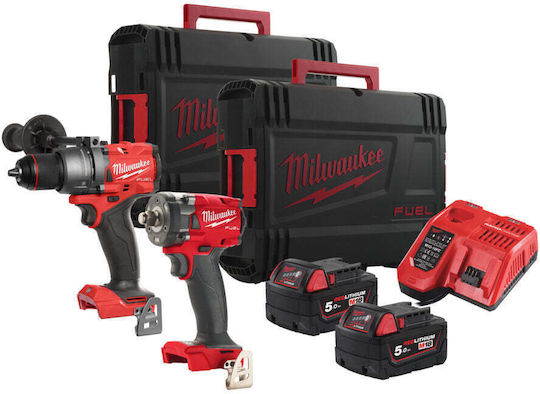 Milwaukee M18 FPP2T2-502X Set Schlagbohrschrauber & Schlagschraubendreher 18V mit 2 Batterien 5Ah und Hülle