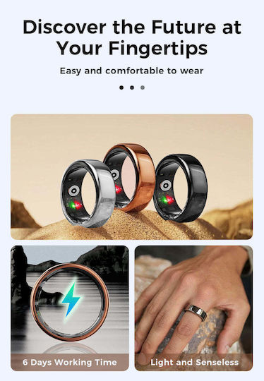 Kyklo Smart Ring Μέγεθος Αδιάβροχο με Παλμογράφο Μαύρο