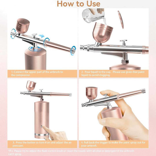 Аерограф Airbrush System с Резервоар 10ml и Компресор Налягане 1.9bar На Батерия