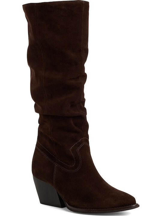 Damenstiefel aus Leder mit Mittelhohem Absatz Braun