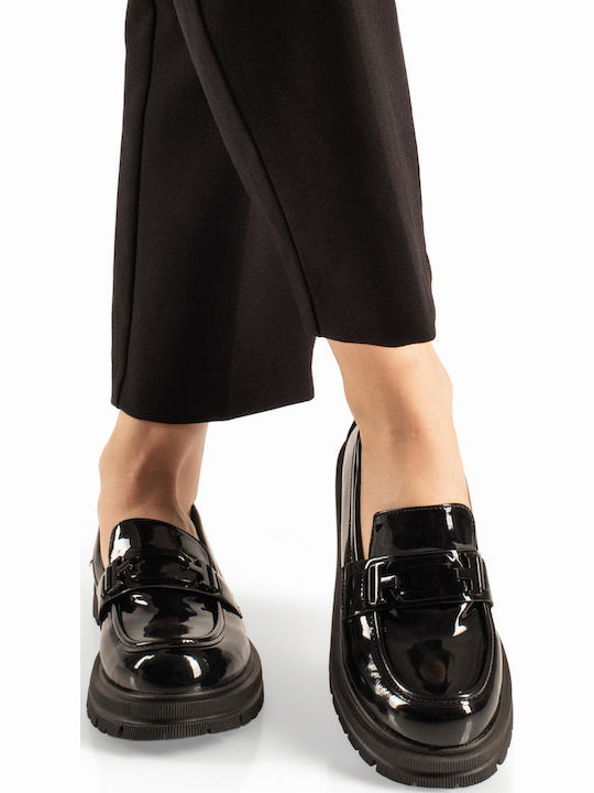 Patent Leather Women's Loafers in Black Colour