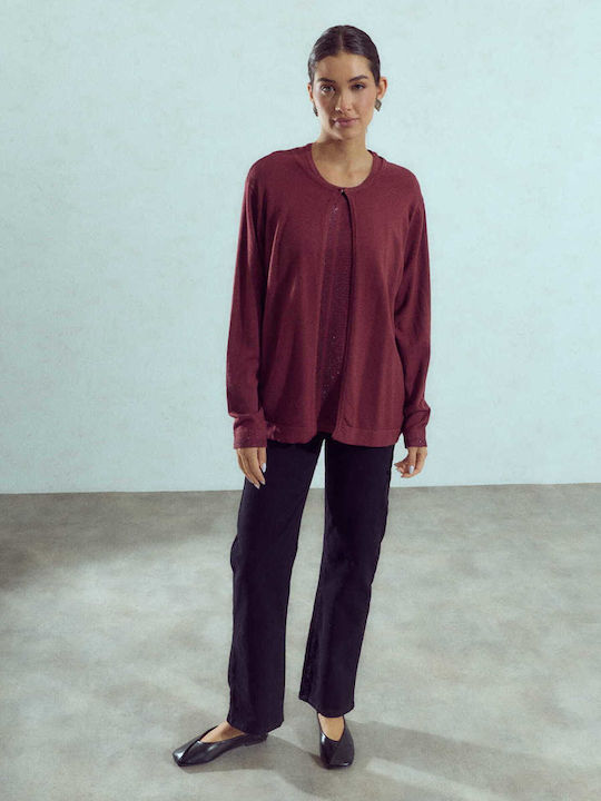 Celestino Set Pulover Cardigan Fără Mâneci Pentru Femei Burgundy