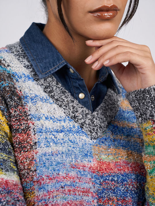 Damen Mehrfarbiger Pullover