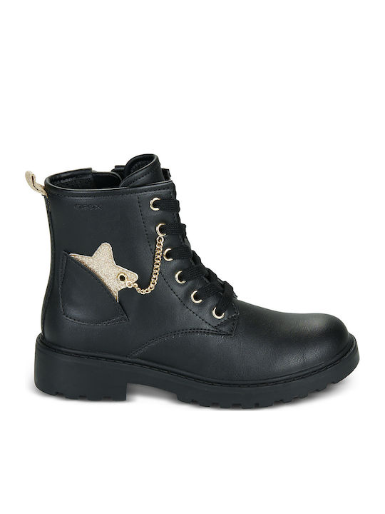 J Casey Leather Kids Military Boots with Laces Black