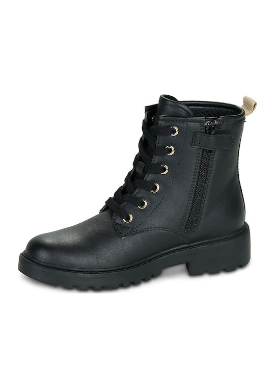 J Casey Leather Kids Military Boots with Laces Black