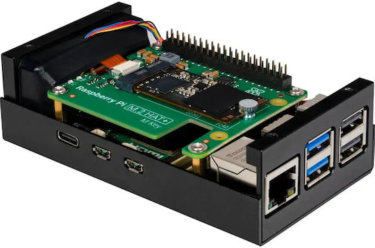 Joy-it Husă Din Aluminiu Raspberry Pi 5 M2-Hat Neagră Inclus Cooler Activ