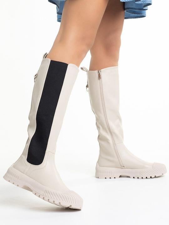 Leather Women's Boots Beige
