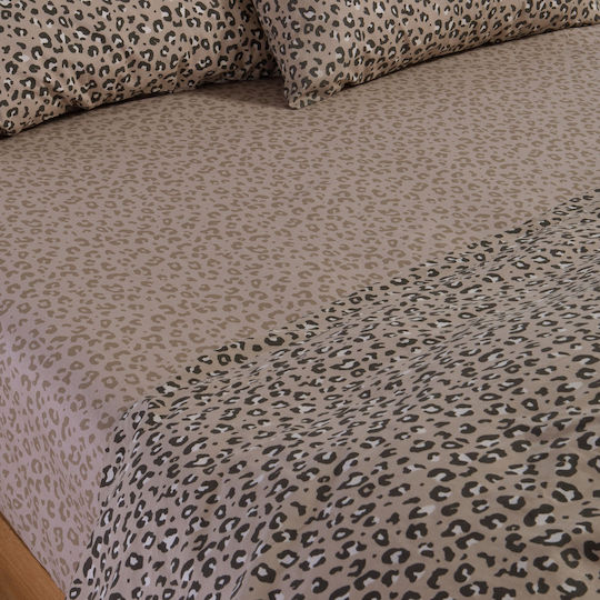 Nef-Nef Homeware Wild Super-Double Bed Sheets Set With Rubber Hugger 160x200+35cm Beige 4 Pieces
