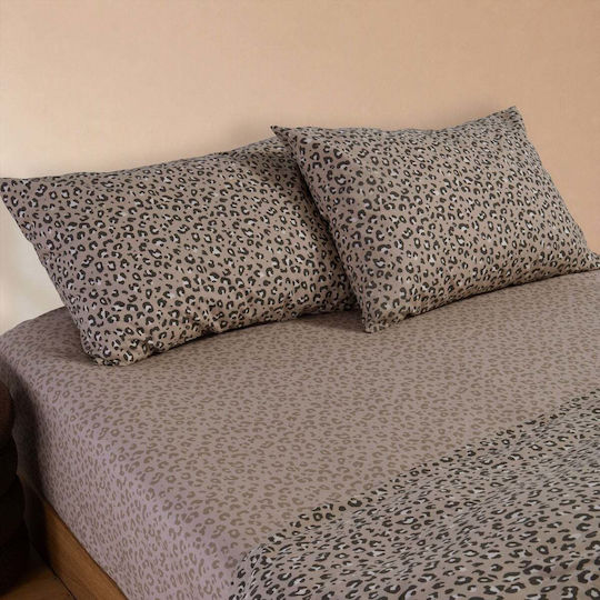 Nef-Nef Homeware Wild Σετ Σεντόνι με 2 Μαξιλαροθήκες Υπέρδιπλο με Λάστιχο 170x270+35εκ. Beige (3τμχ)