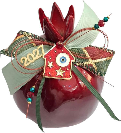 Kalliopi Silver Neujahrs Glücksbringer Granatapfel Rot Keramik 2027 10x12cm