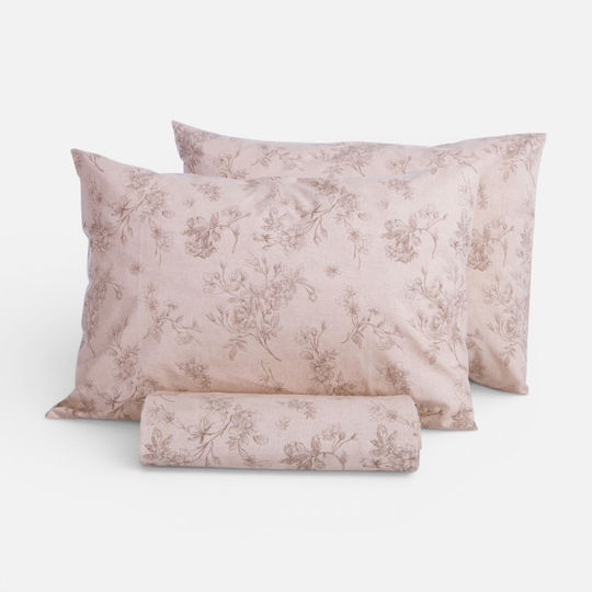 Nef-Nef Homeware Подредба Плик за Завивка 100% Памук 170x240cm Единична с Калъфка за Възглавница Екрю