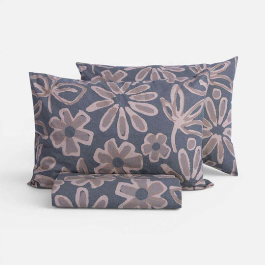 Nef-Nef Homeware Set Duvet Cover Cotton 170x240cm Single with Pillowcase Grey