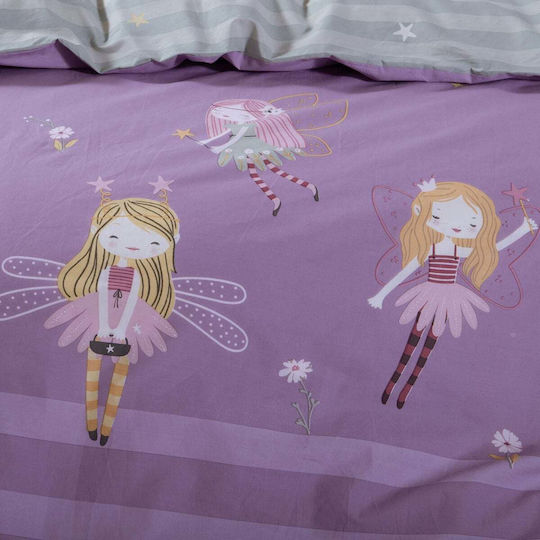 Nef-Nef Homeware Сет Единични Спални Комплекти с Ластик Памучни Fairy Tale Лилав 170x260см 3 Бройки