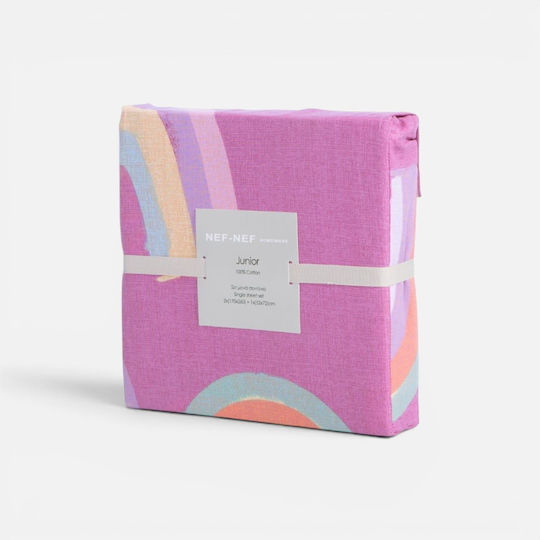 Nef-Nef Homeware Сет Детски Спални Комплекти Единично с Ластик Памучни Raibow Mood Фуксия 170x260см 3 Бройки