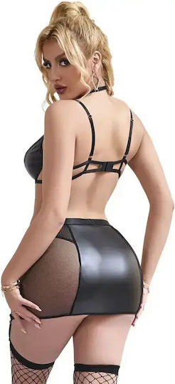 Секси Комплект Bralette и Мини Пола Wet Look и Мрежест L XL