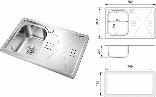 Drop-In Inox 76x45cm Silver CP-95208