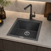 Zelto Drop-In Küchenspüle aus Flüssigem Granit M50xB50cm Schwarze 5210374000031