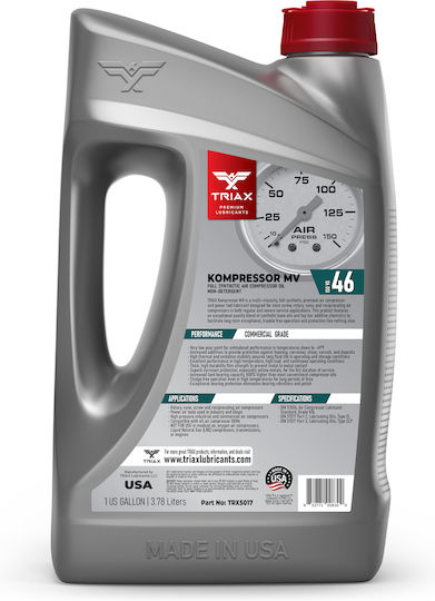 Ulei Complet Sintetic Pentru Compresoare De Aer Triax Kompressor Mv Iso 46 3.78 L