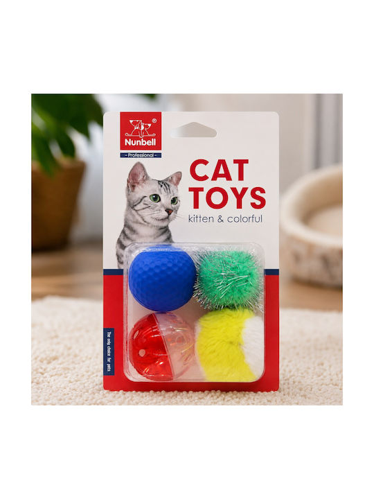Set 4 Katzenspielzeug Bälle Fell Mehrfarbig