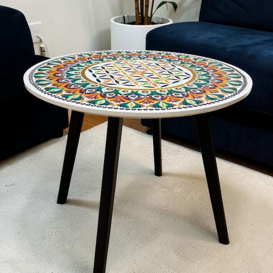 Masă Laterală Rotundă Multicoloră Din Sticlă 50x50 cm