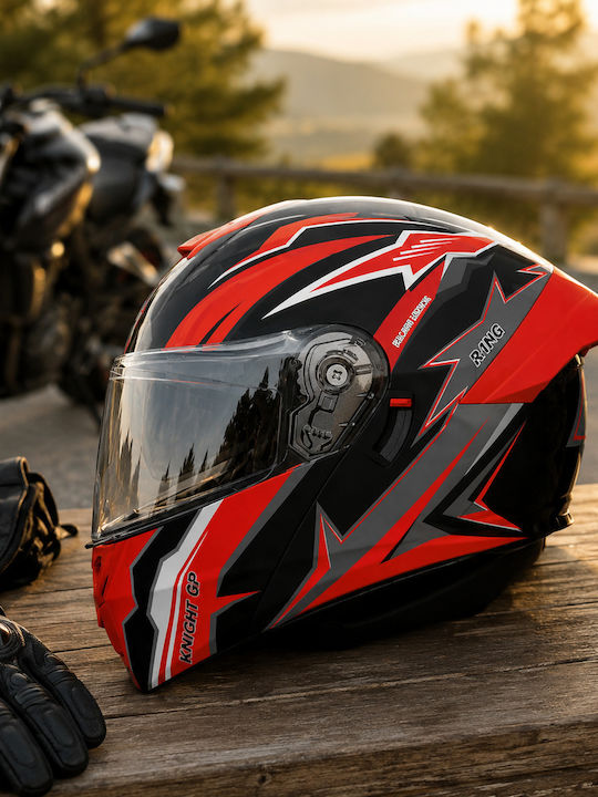 FIXATO Viper Red Cască Moto Flip-Up ECE 22.06 cu Vizieră Solară