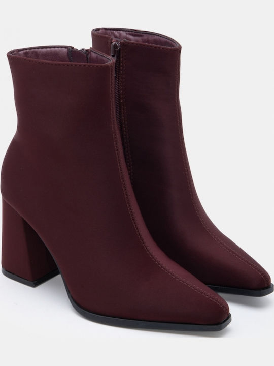Suede Women's Ankle Boots with High Heel Burgundy