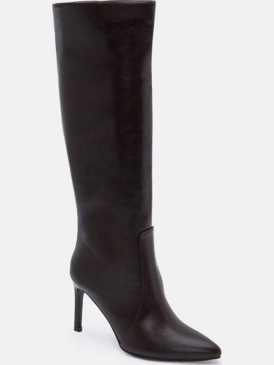 Wildleder Damenstiefel mit hohem Absatz Braune