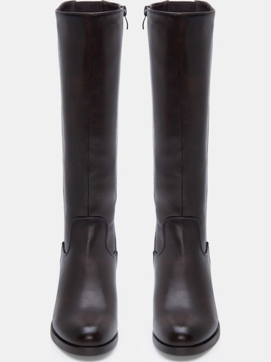 Suede Women's Boots with Mid Heel Brown