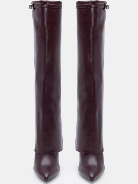 Suede Damenstiefel mit Hochabsatz Burgundisch