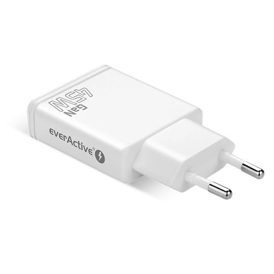 EverActive Φορτιστής με Ενσωματωμένο Καλώδιο GaN με Θύρα USB-C 45W Power Delivery / Quick Charge 3.0 / Quick Charge 4+ Λευκός (SC-465Q)