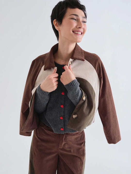 Gestrickte Damen Strickjacke mit Knöpfen Dunkelgrau
