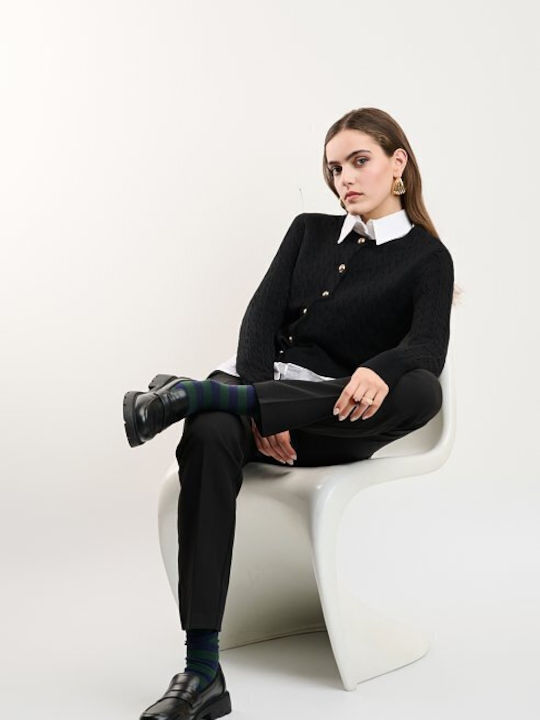 Long Women's Knitted Cardigan with Buttons Black