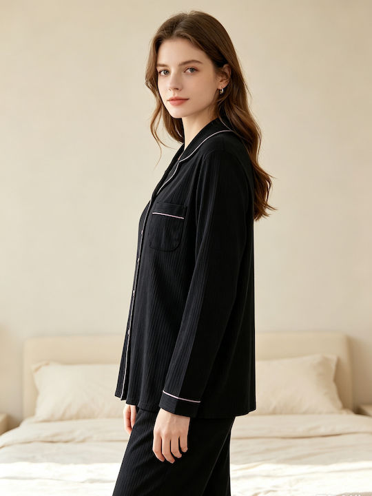 Goodnight Set de pijamale de vară pentru femei Negru