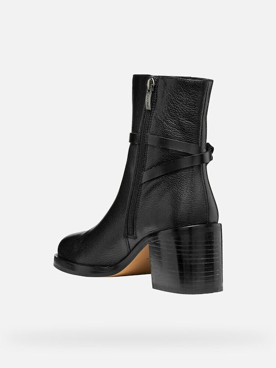 Leather Women's Ankle Boots with Mid Heel Black
