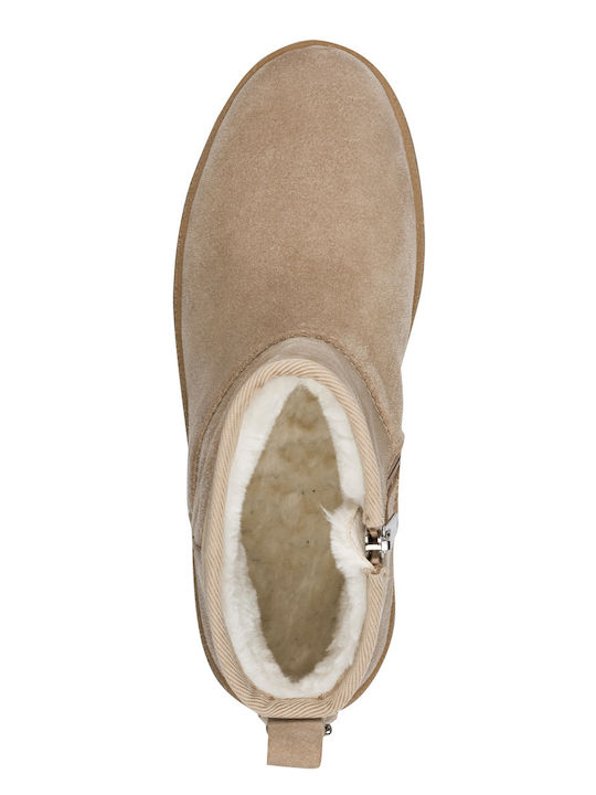 Leder Damen Stiefeletten Ankle Boots Beige