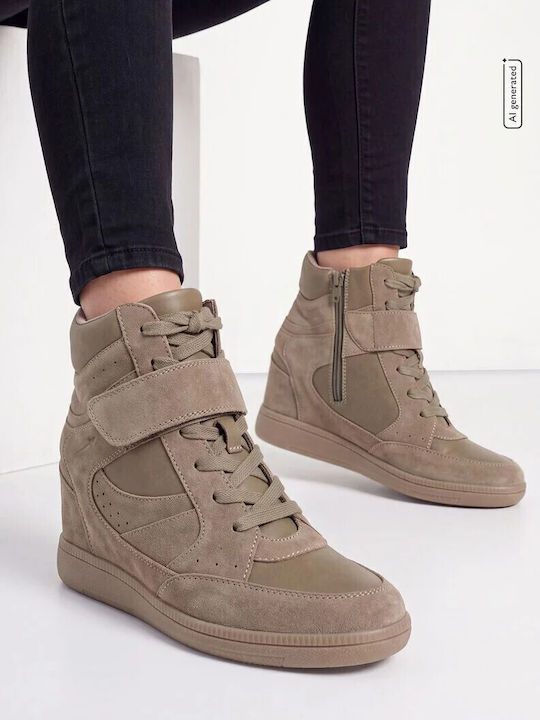 Leder Damen Stiefeletten mit Plattform Braun