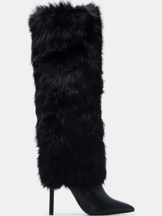 Suede Women's Boots with High Heel Black
