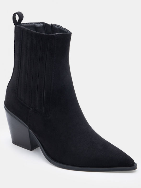 Suede Women's Ankle Boots Cowboy with Heel Black
