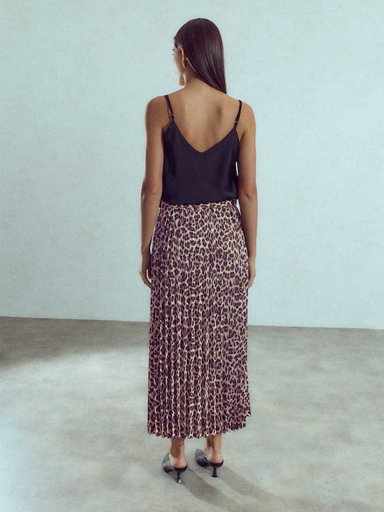 Celestino Fustă Pentru Femei Plisată Leopard Loose Fit Maro