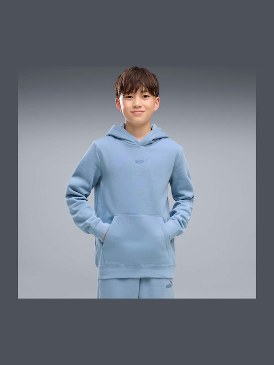 Fleece Детско Суичър с Качулка и Джобове Светлосин