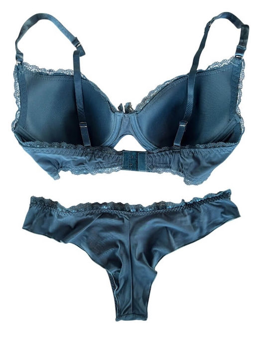 Infiore Damenunterwäsche-Set BH Mit Spitze Brasil Blau-Petrol