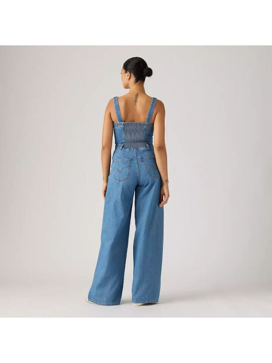 Damen Denim Ärmellose Jumpsuit Blau