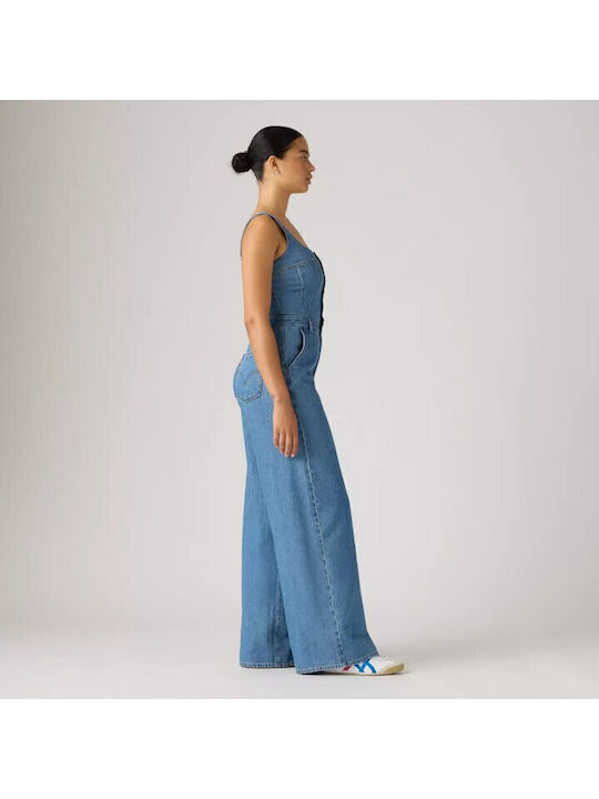 Damen Denim Ärmellose Jumpsuit Blau