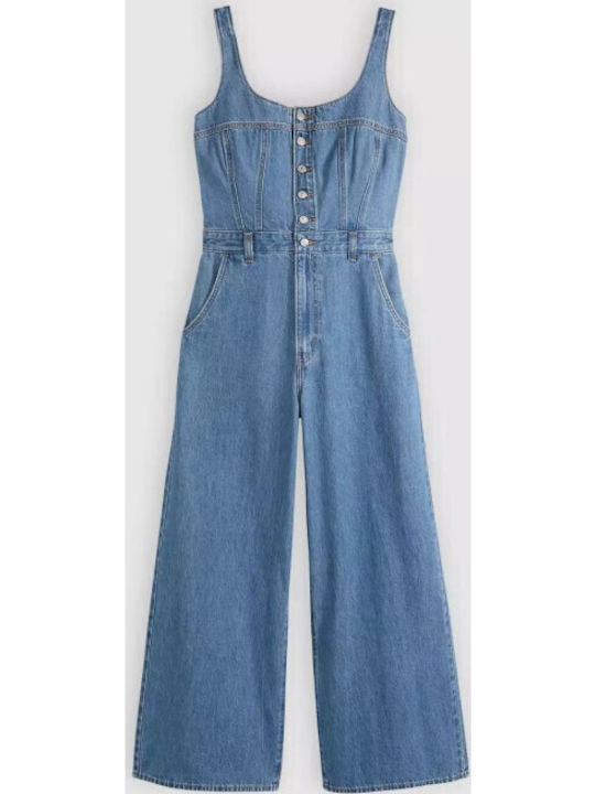 Damen Denim Ärmellose Jumpsuit Blau
