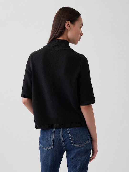 Women's Crop Cotton Basic Black Sweater