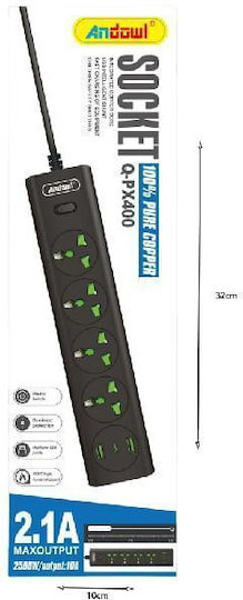 Andowl Power Strip 4 Sockets with USB-A and Switch UK (Type G)
