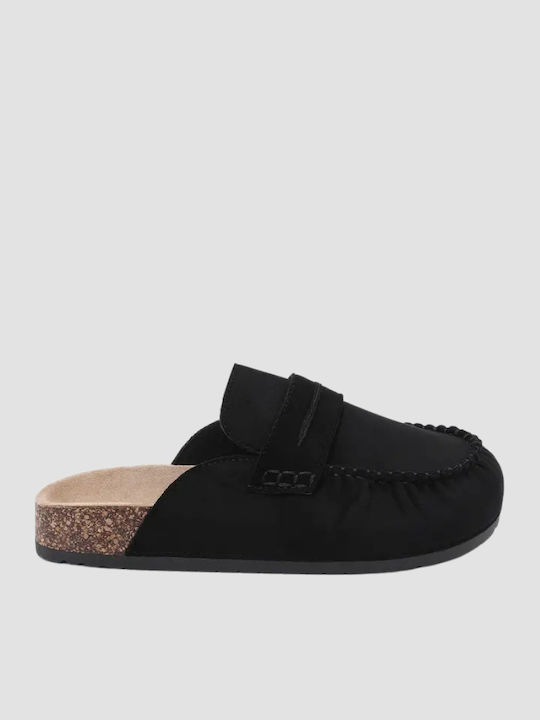 Suede Χειμερινές Γυναικείες Παντόφλες Μαύρες